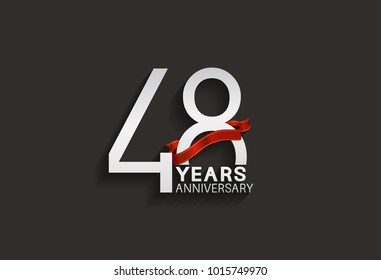 48 years anniversary design with silver color and red ribbon isolated on black background for celebration event