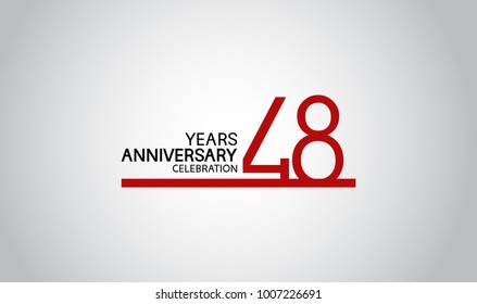 48 years anniversary design with simple line red color isolated on white background for celebration