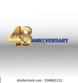 48 years Anniversary golden font with white background. golden number with blue and golden text. Simple design anniversary. Shadow in behind number and text. Elegant simple design