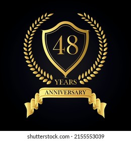 48 years anniversary golden laurel wreath, Anniversary label set, Vector set of anniversary golden signs logo, 48 anniversary luxury design template vector