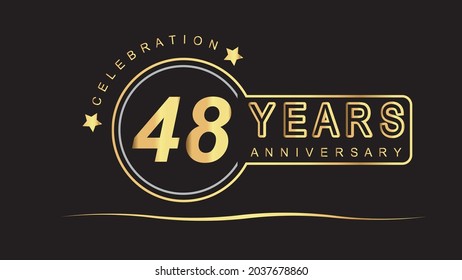 48 years anniversary golden and silver color with circle ring isolated on black background for anniversary celebration event luxury vector