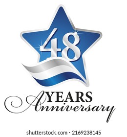 48 years anniversary isolated blue star silver white blue flag ribbon logo icon