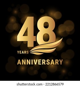 48 Years anniversary logo, Template design with gold color for poster, banners, brochures, magazines, web, booklets, invitations or greeting cards. Vector illustration