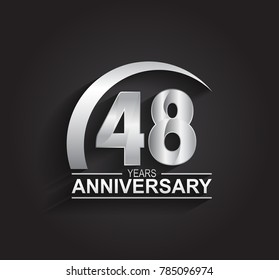 48 years anniversary logotype design with silver color isolated on black background for company celebration