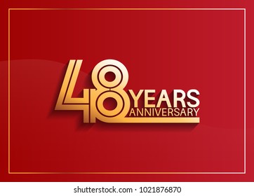 48 years anniversary logotype with golden multiple line style on red background for celebration