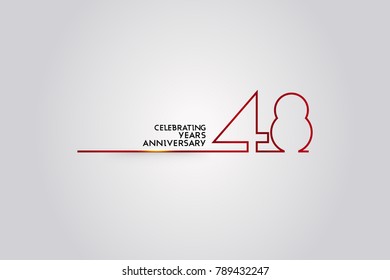 48 Years Anniversary logotype with red colored font numbers made of one connected line, isolated on white background for company celebration event, birthday