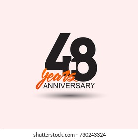 48 years anniversary simple design with negative style and yellow color isolated in white background