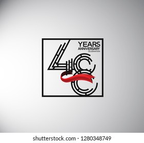 48 years anniversary template flat style with square and red ribbon