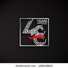 48 years anniversary template with square silver color and red ribbon
