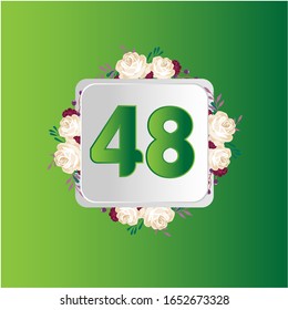 48 Years anniversary. Vector design greeting card with decorative floral for celebration