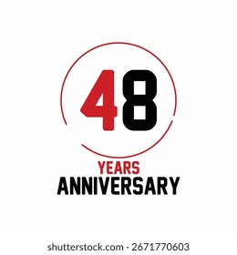 Icono del número del Vector del aniversario de 48 años, etiqueta del logotipo del cumpleaños, blanco y negro con la cinta del oro