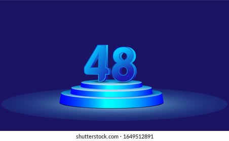 Ilustración de diseño de plantillas vectoriales de 48 años. Blue 3d Números con escenario de podio para celebración