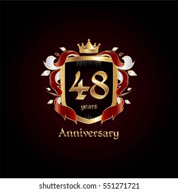 48 Years Gold Anniversary Logo Using Heraldic Theme, Colorful and Isolated on white background
