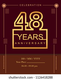 48 years golden anniversary design line style with square golden color for anniversary celebration event.