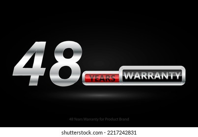 48 years warranty silver logo isolated on black background, vector design for product warranty, guarantee, service, corporate, and your business.