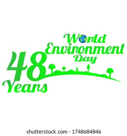 48 Years Of World Environment day concept with text friendly design and vector illustration green leaves shapes