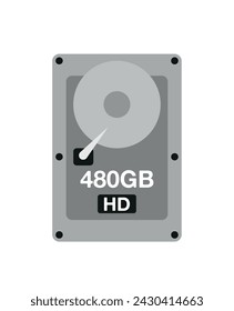 480 GB HD. Vector hard drive data storage, technology and backup concept isolated on white background