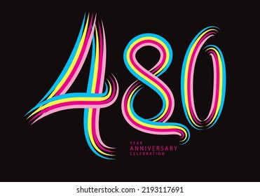 vector de diseño de 480 números, camiseta gráfica, celebración de 480 años línea colorida logotipo de logotipo de tipo logotipo, logotipo de cumpleaños 480, plantilla de pancarta, elementos de número de logotipo para tarjeta de invitación, afiche, camiseta.