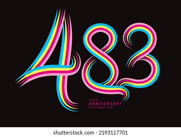 483 number design vector, graphic t shirt, 483 years anniversary celebration logotype colorful line,483th birthday logo, Banner template, logo number elements for invitation card, poster, t-shirt.