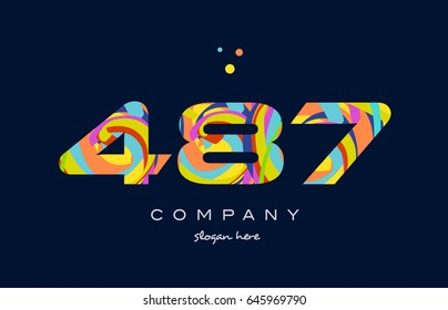 487 number digit numeral logo colored colorful rainbow acrylic modern creative vector icon design template