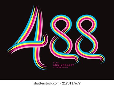 488 number design vector, graphic t shirt, 488 years anniversary celebration logotype colorful line,488th birthday logo, Banner template, logo number elements for invitation card, poster, t-shirt.
