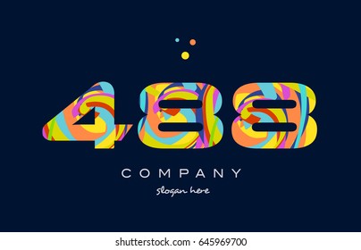 488 number digit numeral logo colored colorful rainbow acrylic modern creative vector icon design template