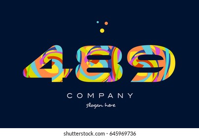 489 number digit numeral logo colored colorful rainbow acrylic modern creative vector icon design template