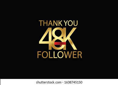 48k, 48.000 Followers celebration logotype. anniversary logo with gold on black background for social media - Vector