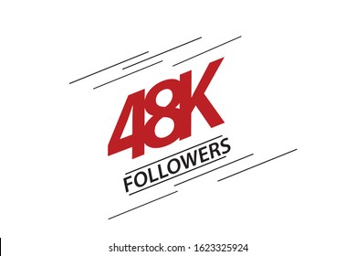 48K, 48.000 Followers Thank you red and black speed line logotype for social media, internet - vector