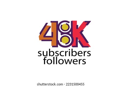48K, 48.000 subscribers or followers blocks style with 3 colors on white background for social media and internet-vector