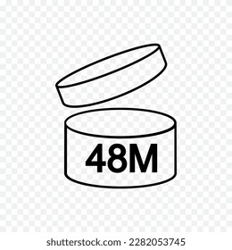 48m PAO icon. 48 months or 4 years period after opening sign. Thin line jar with open lid and number. Product freshness time. Cosmetic, shampoo, makeup validity mark isolated on transparent background