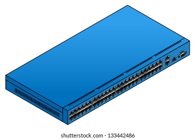 A 48-port ethernet network switch. With two uplink ports, a USB port and a serial console port.