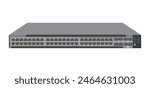48-Port Fast Ethernet Switch with Gigabit Ethernet, PoE, USB, HDMI, RJ45 and SFP Network Switches: Front View of Network Technology. Vector.