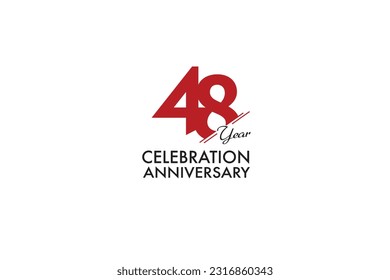 48th, 48 years, 48 year anniversary with red color isolated on white background, vector design for celebration vector