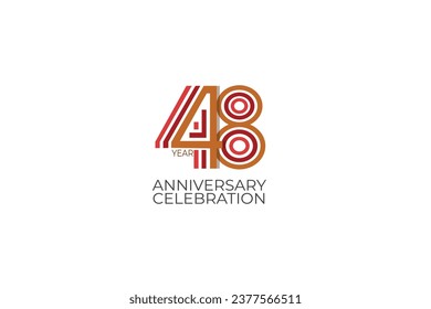48th, 48 years, 48 year anniversary with retro style in 3 colors, red, pink and brown on white background for invitation card, poster, internet, design, poster, greeting cards, event - vector