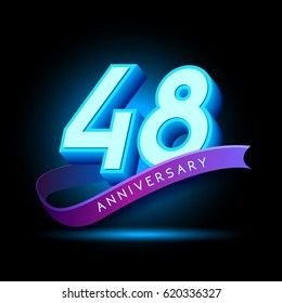48th Anniversary 3D text with glow effect .celebration vector  template design