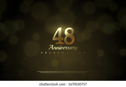 48th anniversary background with illustrations of gold colored figures and golden light effects.