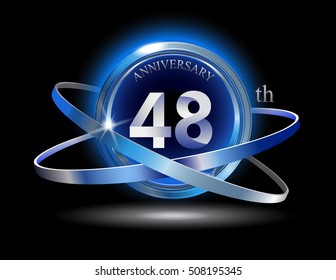 48th anniversary with blue ring graphic elements on black background