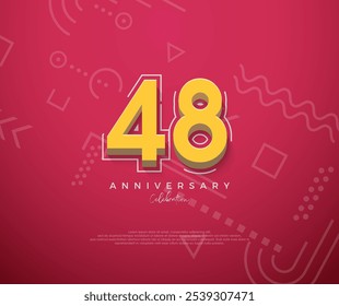48th Anniversary with a cartoon design with a clean red background. Premium vector for poster, banner, celebration greeting.