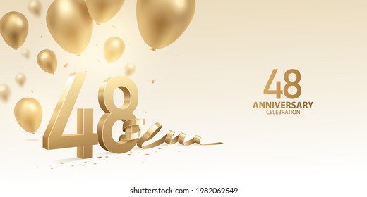 48th Anniversary Celebration Background 3d Golden Stock Vector (Royalty ...