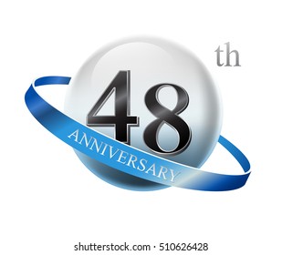 48th anniversary celebration with blue ring on white isolated background