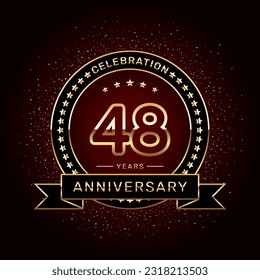 48th anniversary celebration logo design with a golden ring and ribbon, vector template