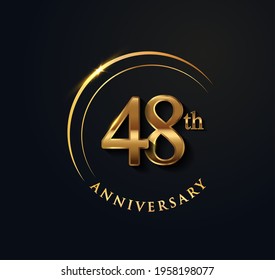 48th Anniversary Celebration. Anniversary logo with ring and elegance golden color isolated on black background, vector design for celebration, invitation card, and greeting card.