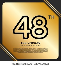 48th anniversary celebration template design with simple and luxury style in golden color, vector template