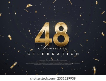 Celebración del 48 aniversario, diseño 3D de Vector con oro lujoso y brillante. Fondo de Vector de Premium para saludo y celebración.