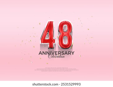Celebración del 48 aniversario, diseño 3D de Vector con oro lujoso y brillante. Fondo de Vector de Premium para saludo y celebración.
