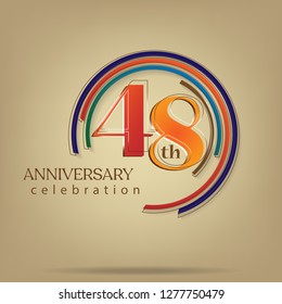 48th Anniversary colorful with brown background, for greeting cards