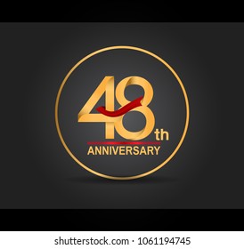 48th anniversary design golden color with ring and red ribbon isolated on black background for celebration