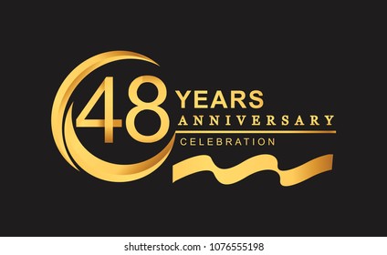 48th anniversary design logotype golden color with ring and gold ribbon for anniversary celebration