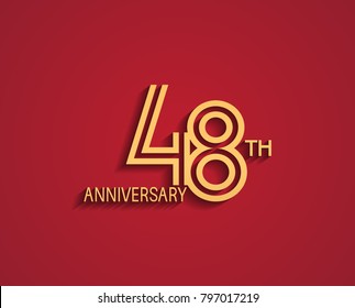 48th anniversary design logotype with line style golden color for celebration event isolated on red background